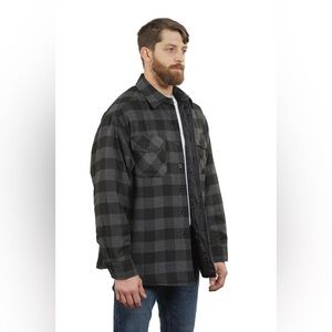 Men's YAGO Black & Dark Gray Plaid Lined Fleece Shacket LARGE